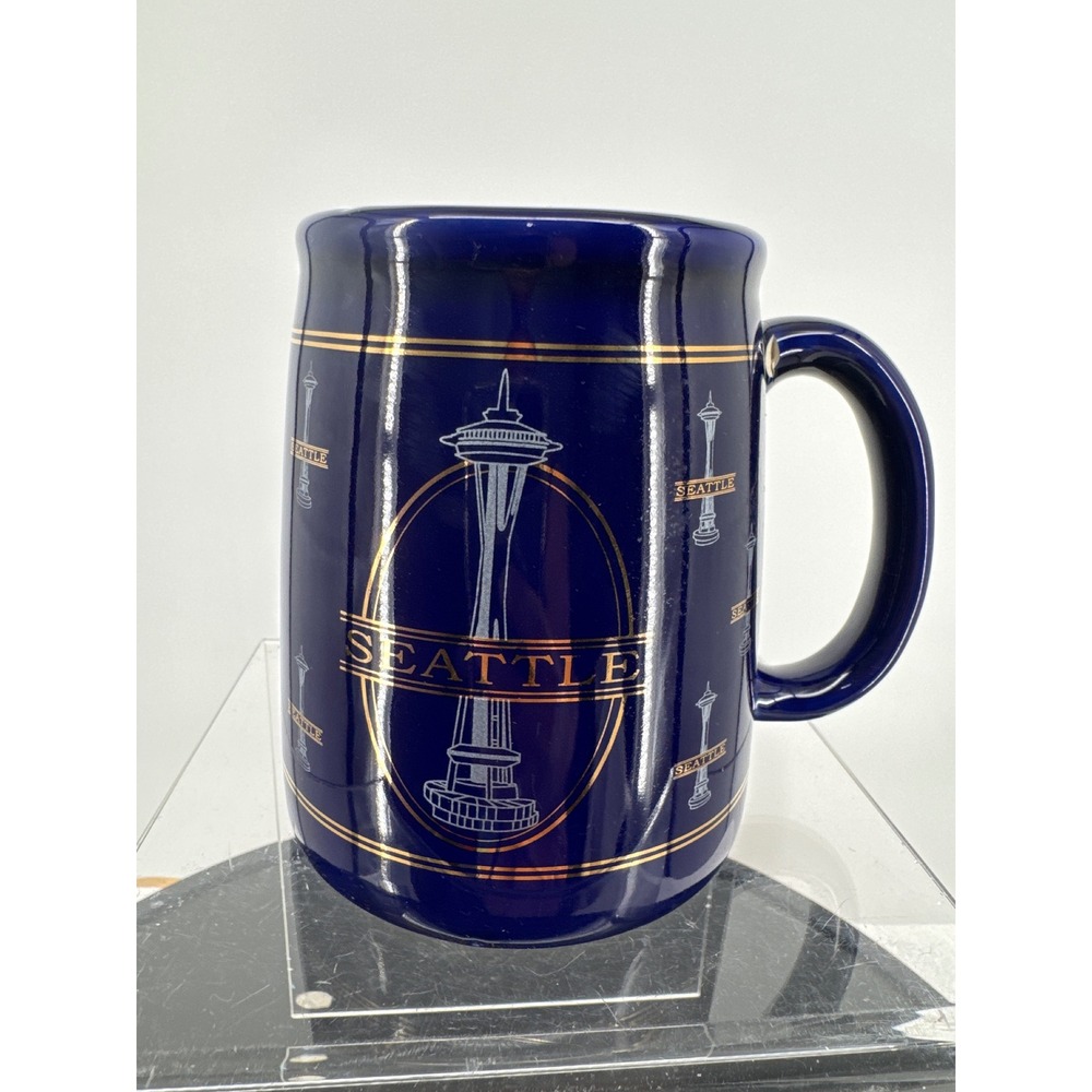 Seattle Space‎ Needle Coffee Mug Souvenir Blue and Gold Washington Collectible